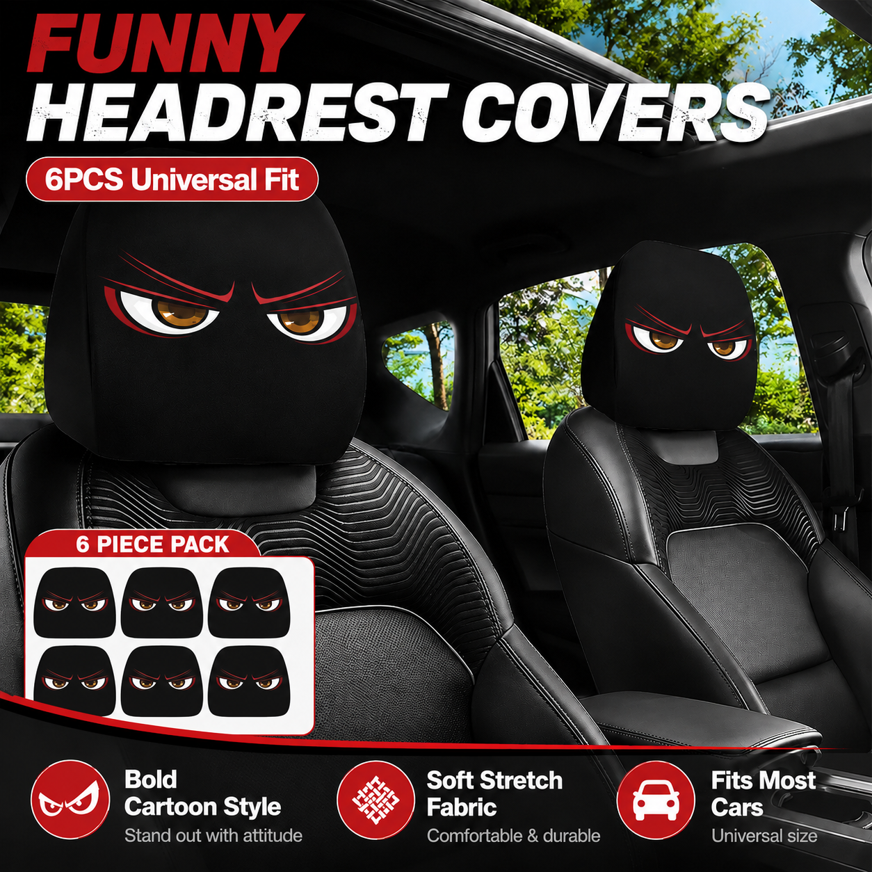 ๐ฅHOT SALE 55% OFF๐ Funny Cartoon Car Headrest Covers โ 2PCS Universal Fit ๐